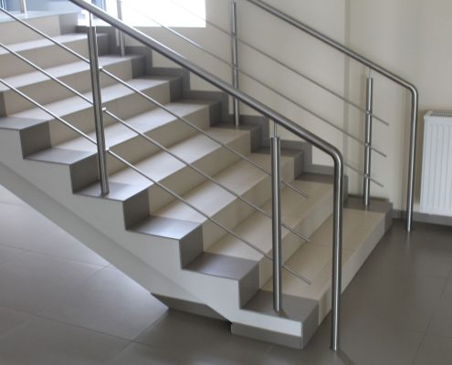 Staircase with stainless steel handrails