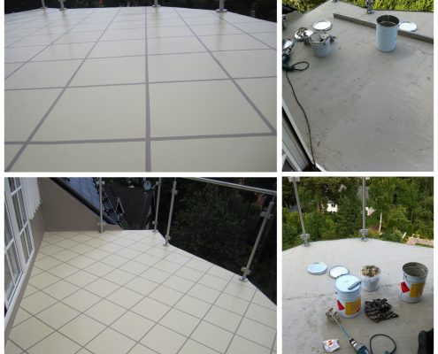 Private house liquide applied waterproofing installation with “tile” imitation, Sweden